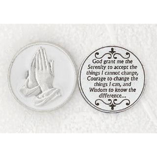 25-Pack - White Enameled Serenity Prayer Token with Prayer Silver Plated