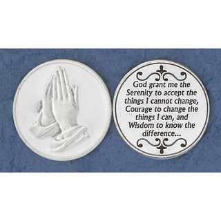 Bulk White Enameled Serenity Prayer Token