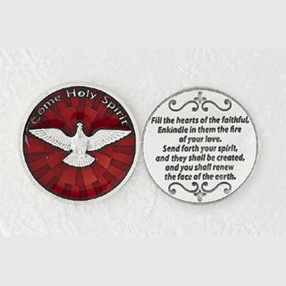 25-Pack - Red Enameled Come Holy Spirit Token with Prayer Silver Plated