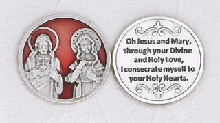 12-Pack - Enameled Twin Hearts Token with Prayer Silver Plated
