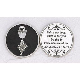 12-Pack - Enameled Chalice Black Token with Prayer Silver Plated
