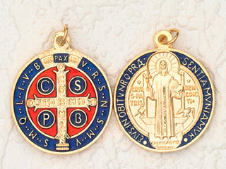 6-Pack - 1-1/4 inch Blue Enameled and Gold Plated St Benedict Pendant