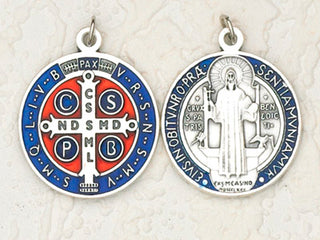 6-Pack - 1-1/4 inch Blue Enameled Silver St Benedict Pendant