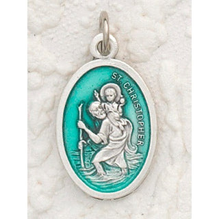 St Christopher Enameled Green Pendant & Chain