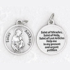 25-Pack - 3/4 inch Silver Plated St Anthony Pendant with Prayer on back