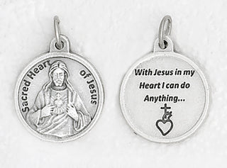 Bulk Sacred Heart Silver Tone Round Medals