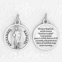 3/4 inch Silver Plated Archangel Raphael Pendant with Prayer on back