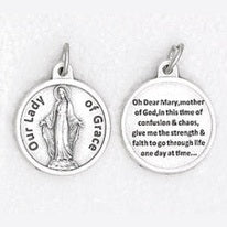 25-Pack - 3/4 inch Silver Plated Our Lady of Grace Pendant with Prayer on back