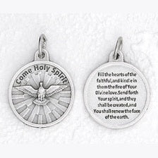 3/4 inch Silver Plated Come Holy Spirit Pendant with Prayer on back