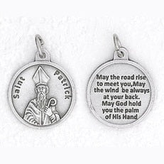 3/4 inch Silver Plated St Patrick Pendant with Prayer on back