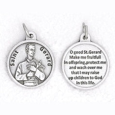 3/4 inch Silver Plated St Gerard Pendant with Prayer on back