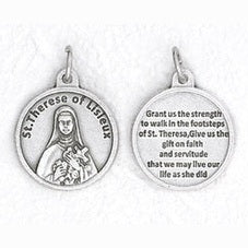 25-Pack - 3/4 inch Silver Plated St Therese of Lisieux Pendant with Prayer on back