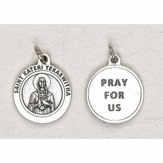 25-Pack - 3/4 inch Silver Plated St Kateri Pendant with Prayer on back