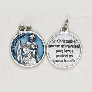25-Pack - Saint Christopher Blue Enameled 3/4 inch Pendant with prayer on back