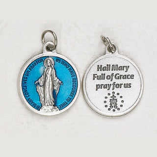 25-Pack - Miraculous Medal Blue Enameled 3/4 inch Pendant with prayer on back