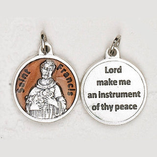 12-Pack - St Francis Brown Enameled 3/4 inch Pendant with prayer on back