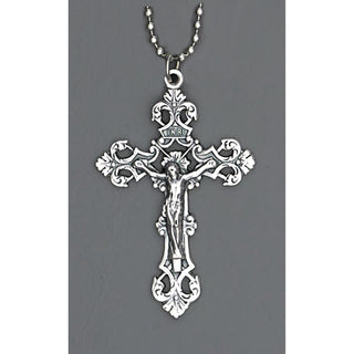 6-pack - Auto Crosses - 1-1/2 INCH With 8 Inch Ball Chain - Fleur De Lis Crucifix