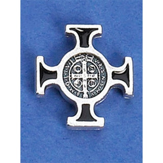 12-Pack - Saint Benedict Cross (Silver/Black) Lapel Pin