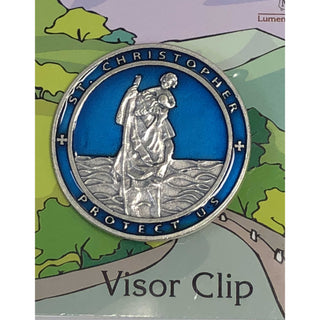 3-pack - Blue Enameled Visor Clip of St. Christopher