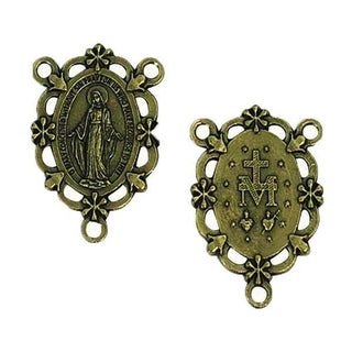 Brass Rosary Center - Decorative Miraculous Medal 25-pack