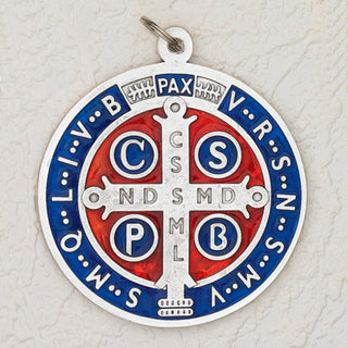 4 inch Silver with Enamel St Benedict Door Pendant