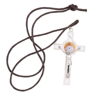 3 Inch Silver Tone Crucifix with Pope Francis on Cord