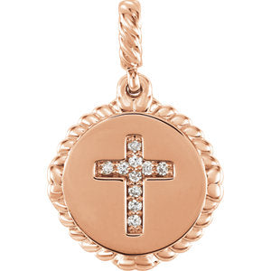 14K Rose .05 CTW Diamond Cross Rope Pendant