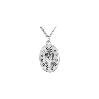 Sterling Silver 28.5x17.75 mm Oval Miraculous Medal 24" Necklace