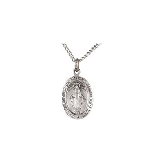 Sterling Silver 15x11 mm Oval Miraculous Medal 18" Necklace