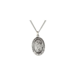 Sterling Silver 19x14 mm Oval Saint Christopher 18" Necklace