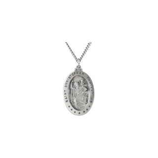 Sterling Silver 29x20 mm Oval Saint Christopher 24" Necklace