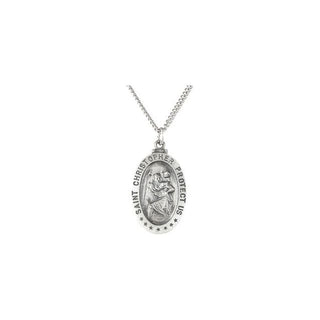 Sterling Silver 21.5x14.5 mm Oval Saint Christopher 18" Necklace 