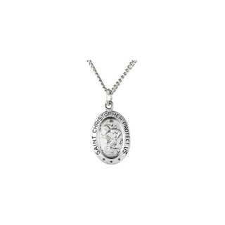 Sterling Silver 15x11 mm Oval Saint Christopher 18" Necklace
