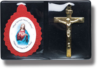 10-Pack - Sacred Heart Badge with Gold Cross In Folding Pocket Cse