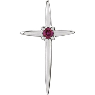 14K White Natural Ruby Cross Pendant
