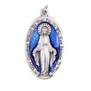 Silver-tone Miraculous Medal with Blue Enamel 25-pack