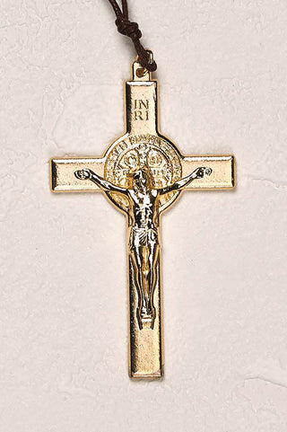 3-pack - 3-1/2 inch Gold Tone Saint Benedict Cross with Cord