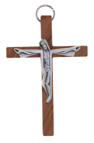 3-pack - Light Olive Wood Cross with modern Silver-tone corpus, app 3 inches