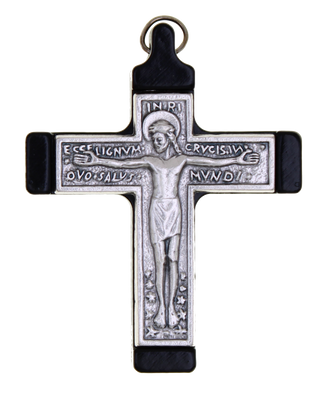 3-pack - Black Olive Wood Cross with Silver-tone corpus and design, app 2 inches