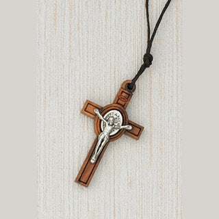 12-Pack - 1" St Benedict Wood Square Edged Cross with Silver Corpus