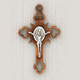 12-Pack - 1-1/2 Inch St Benedict Cross Wood, with Silver Corpus