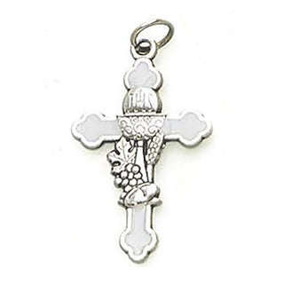 Bulk 1 Inch White Enamel On Silver Tone Communion Cross