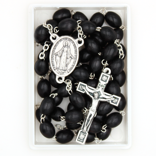 Black Wood Miraculous Mary Rosary