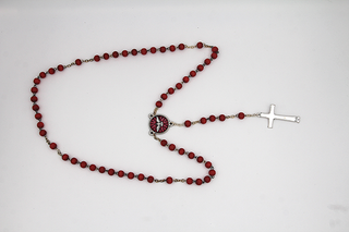 Red Confirmation 6mm Wood Rosary with Enameled Center