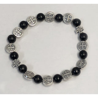 4-pack - 8mm Black Wood Saint Benedict Stretch Bracelet