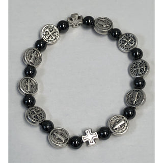 4-pack - 7mm Hematite Saint Benedict Stretch Bracelet