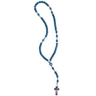 Carlo Acutis Blue Wood Rosary with Drum Shaped Beads