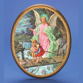 Oval Wooden Guardian Angel Plaque- 12" Boxed