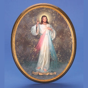 Large Oval Wooden Divine Mercy Plaque- 17" Boxed