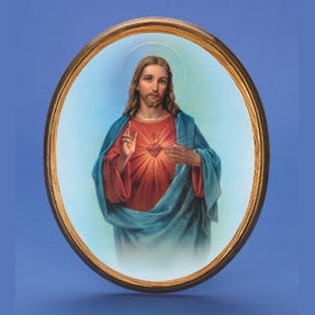 Large Oval Wooden Sacred Heart Plaque- 17" Boxed